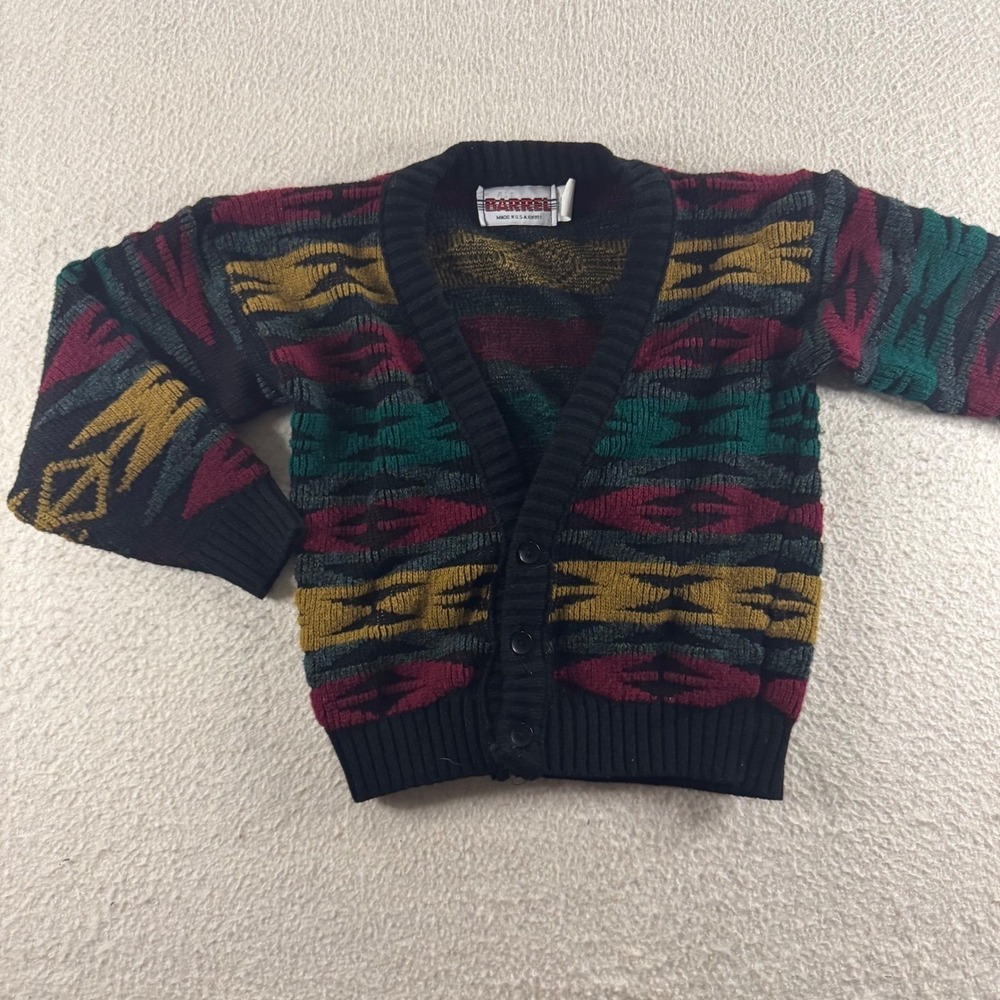 Barrel Cardigan Sweater Kids 6 Multicolor Good 1991 Vintage Southwestern 90s USA